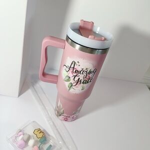 Pink Floral Amazing Grace Tumbler